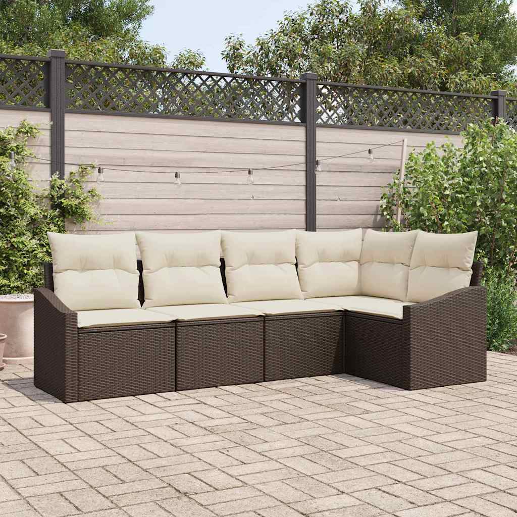 Set di divani con cuscino 5 pcs Marrone polyrattan | homemem39