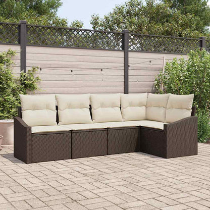 Set di divani con cuscino 5 pcs Marrone polyrattan | homemem39