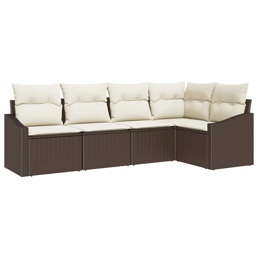 Set di divani con cuscino 5 pcs Marrone polyrattan | homemem39