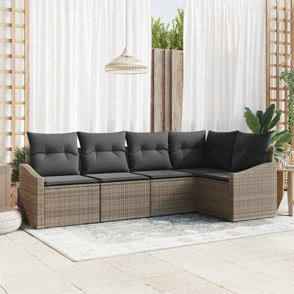 Set Divano da Giardino 5 pcs Grigio Poly Rattan