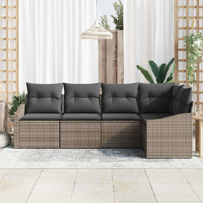 Set Divano da Giardino 5 pcs Grigio Poly Rattan