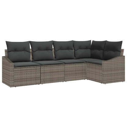 Set Divano da Giardino 5 pcs Grigio Poly Rattan