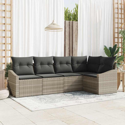 Set Divano da Giardino 5 pcs Grigio chiaro Poly Rattan