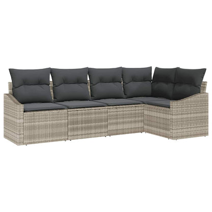 Set Divano da Giardino 5 pcs Grigio chiaro Poly Rattan