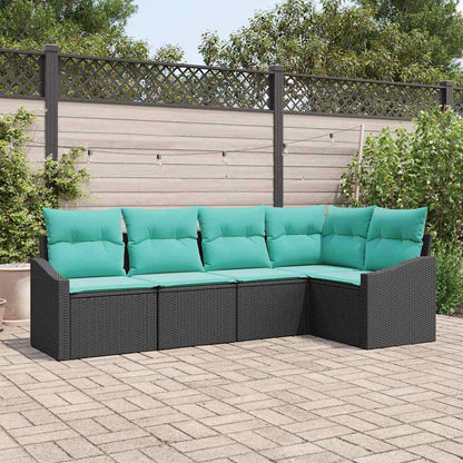Set di divani con cuscino 5 pcs Nero polyrattan | homemem39