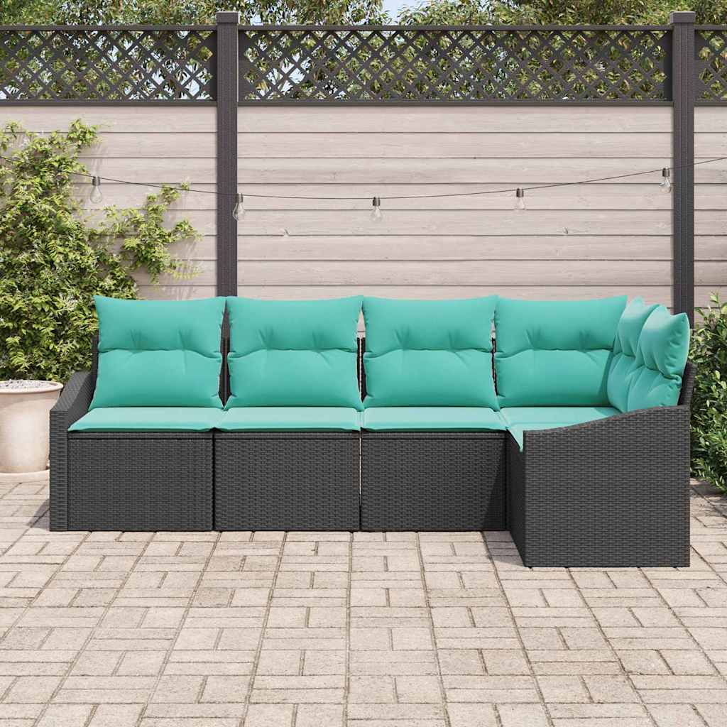Set di divani con cuscino 5 pcs Nero polyrattan | homemem39
