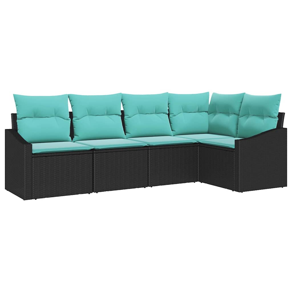 Set di divani con cuscino 5 pcs Nero polyrattan | homemem39
