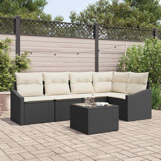 Set Divano da Giardino 6 pcs Nero Poly Rattan