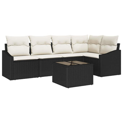 Set Divano da Giardino 6 pcs Nero Poly Rattan