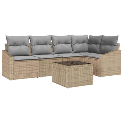 Set Divano da Giardino 6 pcs Beige Poly Rattan