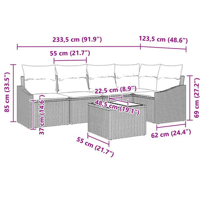 Set Divano da Giardino 6 pcs Beige Poly Rattan