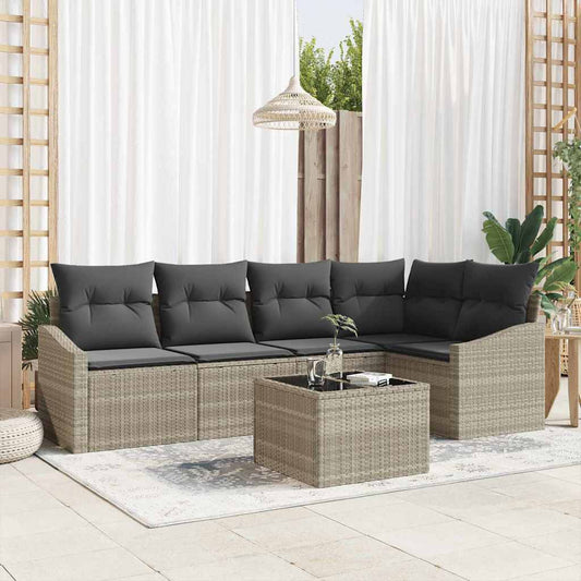 Set Divano da Giardino 6 pcs Grigio chiaro Poly Rattan