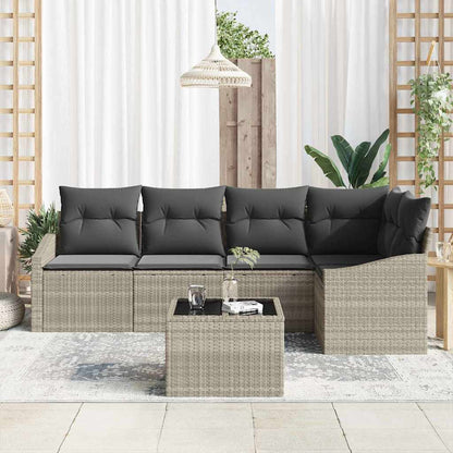 Set Divano da Giardino 6 pcs Grigio chiaro Poly Rattan
