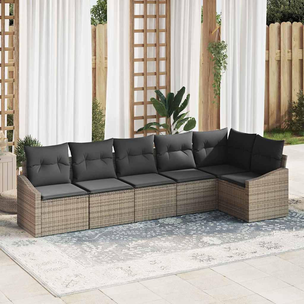 Set di divani con cuscino 6 pcs Grigio polyrattan | homemem39