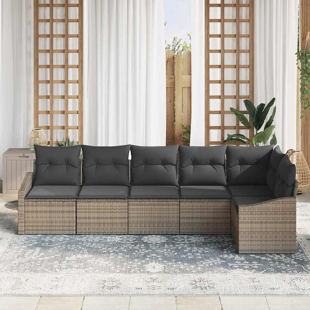 Set di divani con cuscino 6 pcs Grigio polyrattan | homemem39