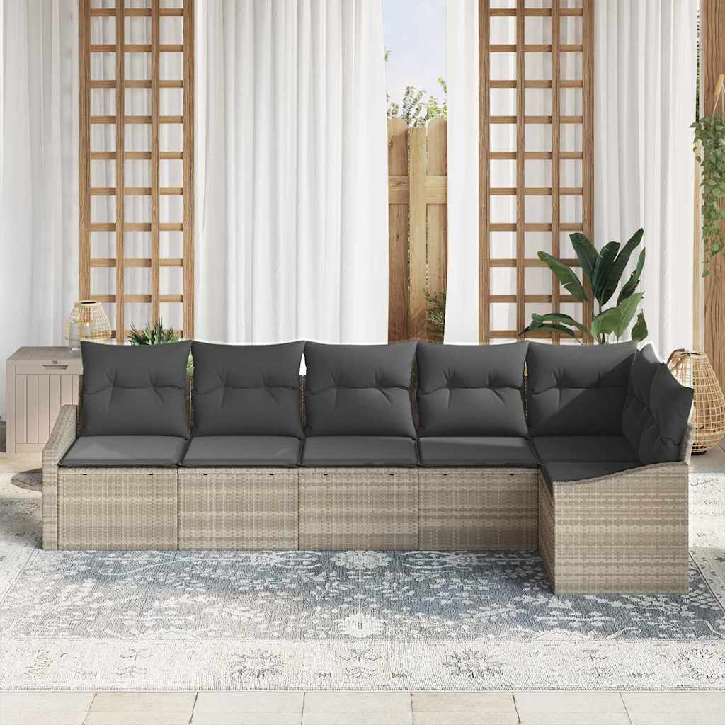 Set di divani con cuscino 6 pcs Grigio chiaro polyrattan | homemem39