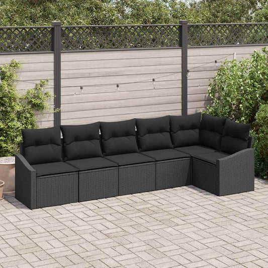 Set Divano da Giardino 6 pcs Nero Poly Rattan