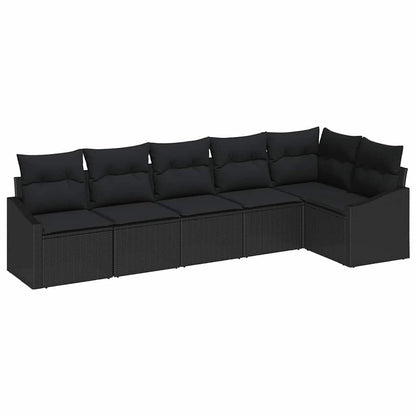 Set Divano da Giardino 6 pcs Nero Poly Rattan