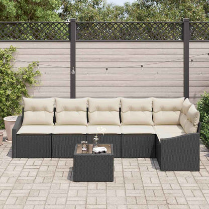 Set di divani con cuscino 7 pcs Nero polyrattan | homemem39