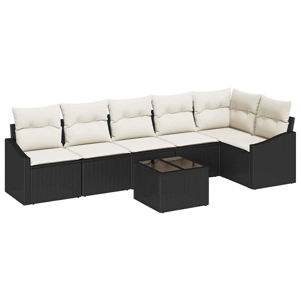 Set di divani con cuscino 7 pcs Nero polyrattan | homemem39