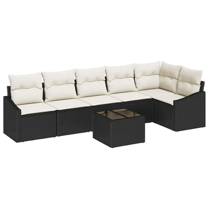 Set di divani con cuscino 7 pcs Nero polyrattan | homemem39