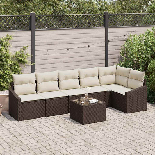 Set Divano da Giardino 7 pcs Marrone Poly Rattan