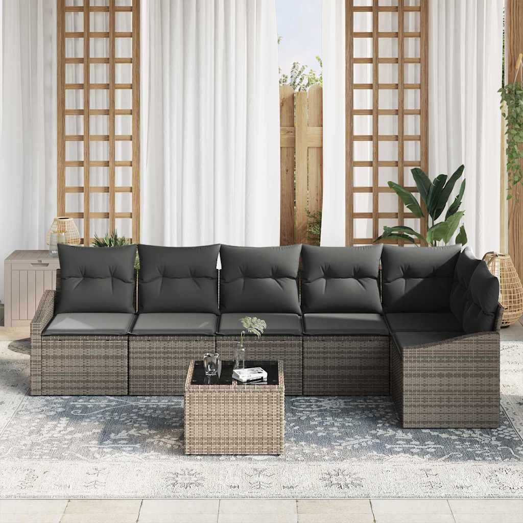 Set di divani con cuscino 7 pcs Grigio polyrattan | homemem39