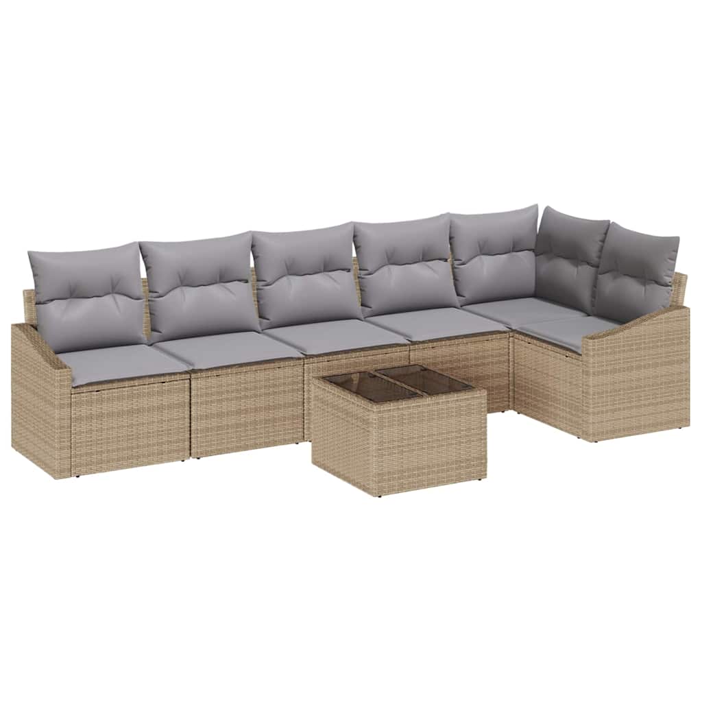 Set di divani con cuscino 7 pcs Beige polyrattan | homemem39