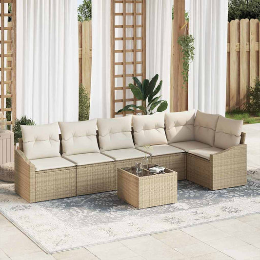 Set Divano da Giardino 7 pcs Beige Poly Rattan