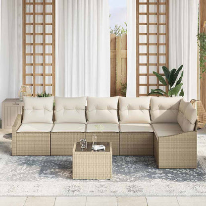 Set Divano da Giardino 7 pcs Beige Poly Rattan