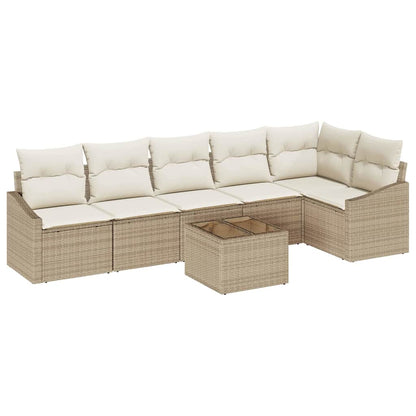 Set Divano da Giardino 7 pcs Beige Poly Rattan