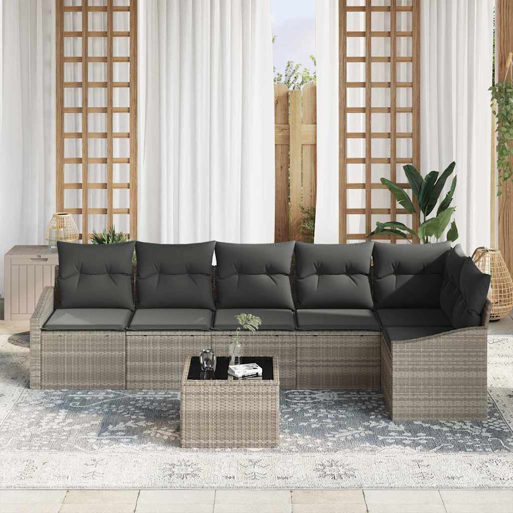 Set di divani con cuscino 7 pcs Grigio chiaro polyrattan | homemem39
