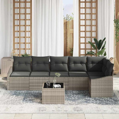 Set di divani con cuscino 7 pcs Grigio chiaro polyrattan | homemem39