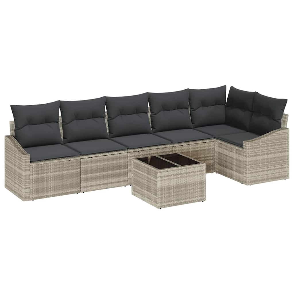Set di divani con cuscino 7 pcs Grigio chiaro polyrattan | homemem39