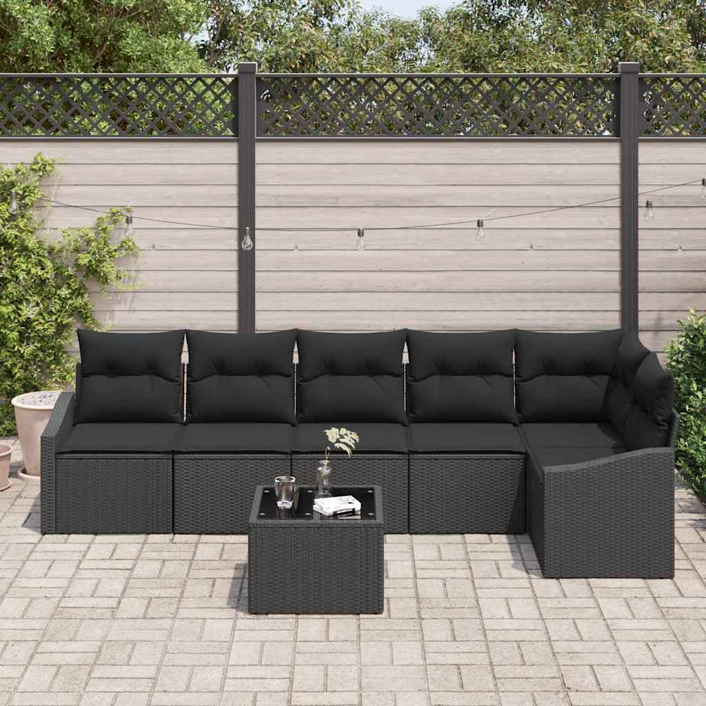 Set Divano da Giardino 7 pcs Nero Poly Rattan