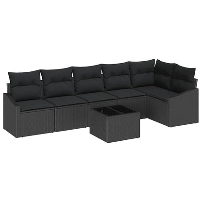 Set Divano da Giardino 7 pcs Nero Poly Rattan