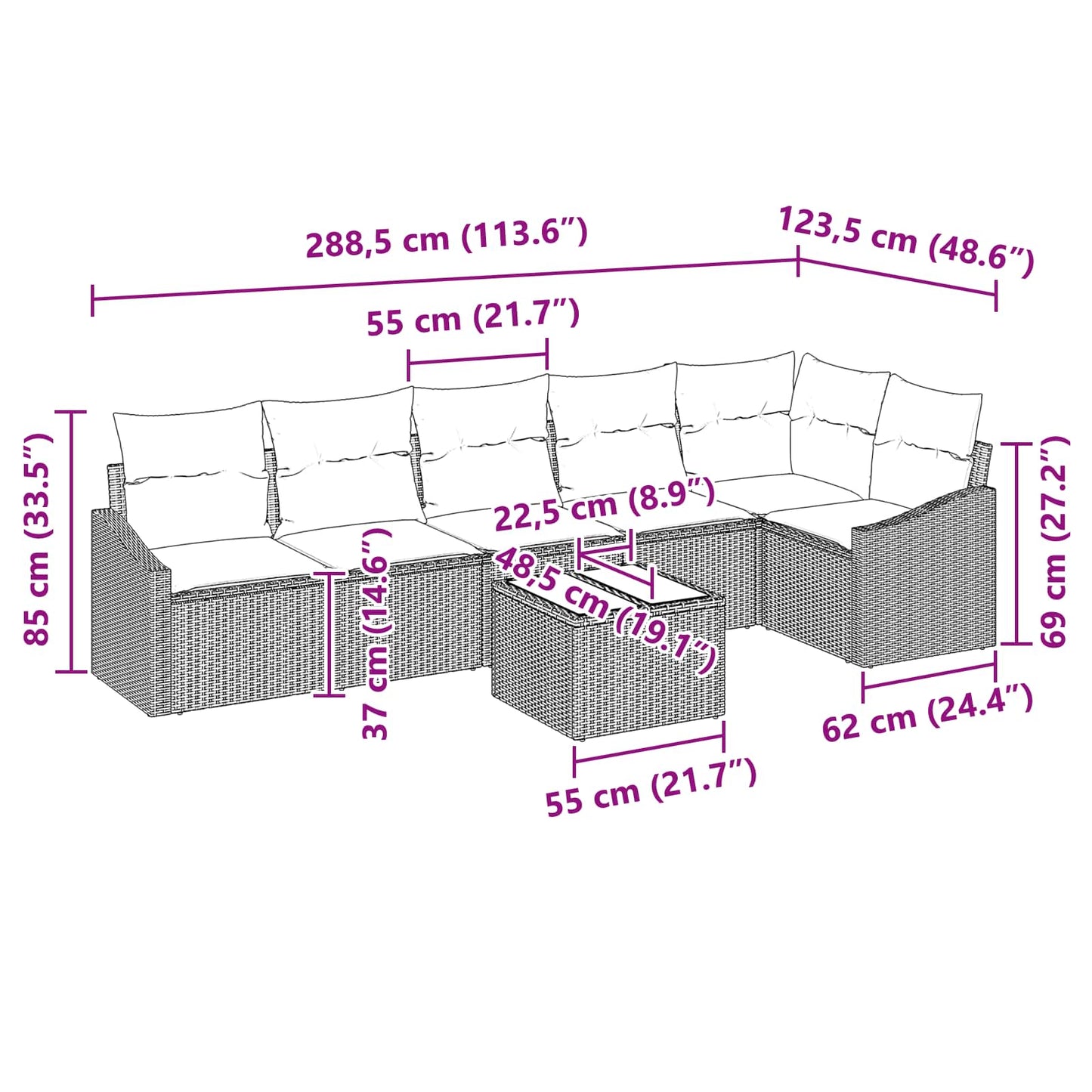 Set di divani 7 pz Marrone polyrattan | homemem39
