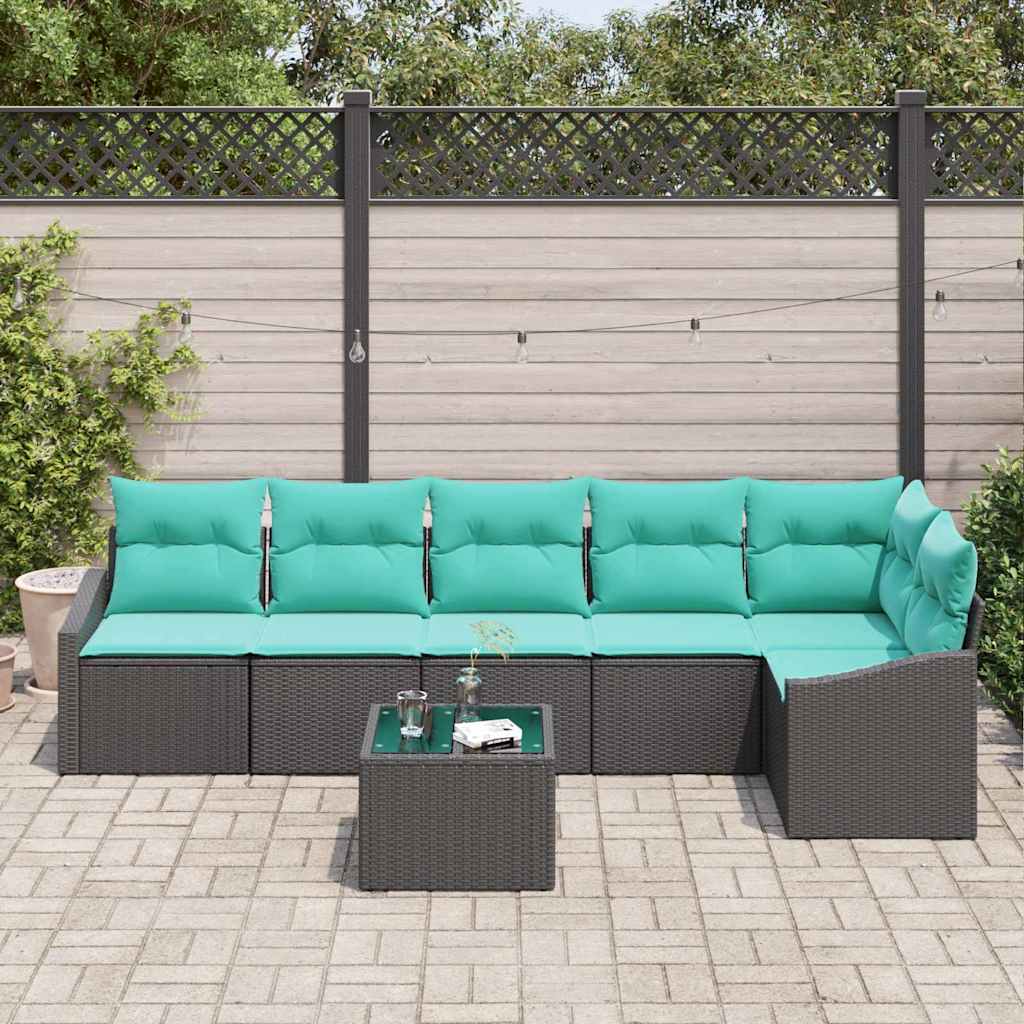 Set di divani con cuscino 7 pcs Nero polyrattan | homemem39