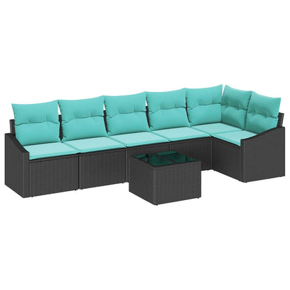 Set di divani con cuscino 7 pcs Nero polyrattan | homemem39