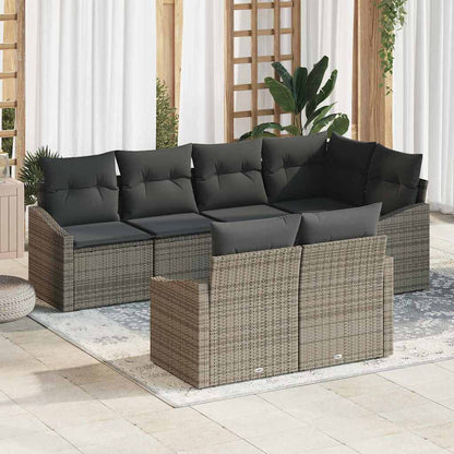 Set Divano da Giardino 7 pcs Grigio Poly Rattan