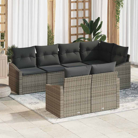 Set Divano da Giardino 7 pcs Grigio Poly Rattan