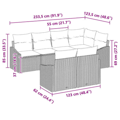 Set Divano da Giardino 7 pcs Grigio Poly Rattan