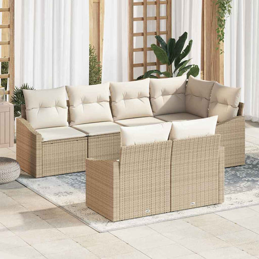 Set Divano da Giardino 7 pcs Beige Poly Rattan