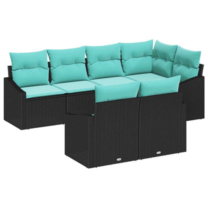 Set di divani con cuscino 7 pcs Nero polyrattan | homemem39