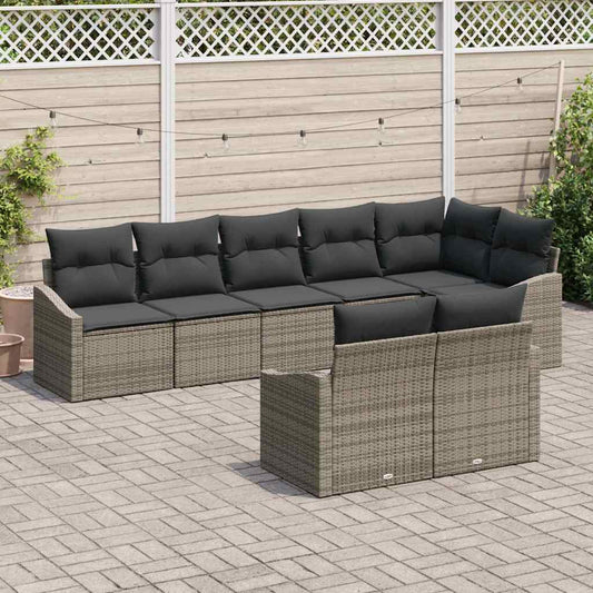 Set Divano da Giardino 8 pcs Grigio Poly Rattan