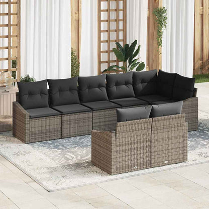 Set Divano da Giardino 8 pcs Grigio Poly Rattan