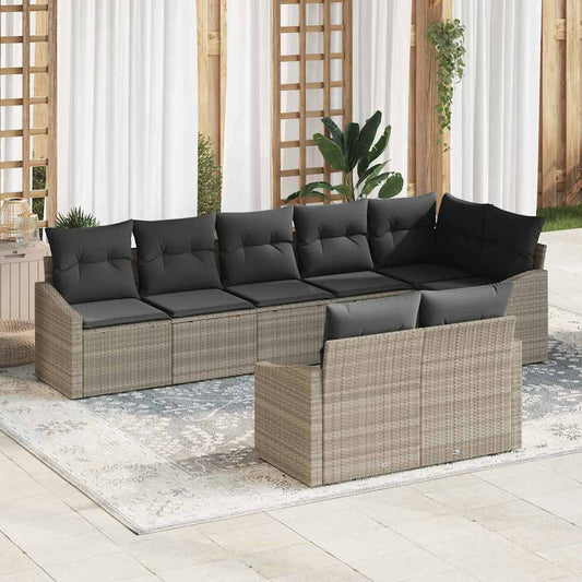 Set Divano da Giardino 8 pcs Grigio chiaro Poly Rattan