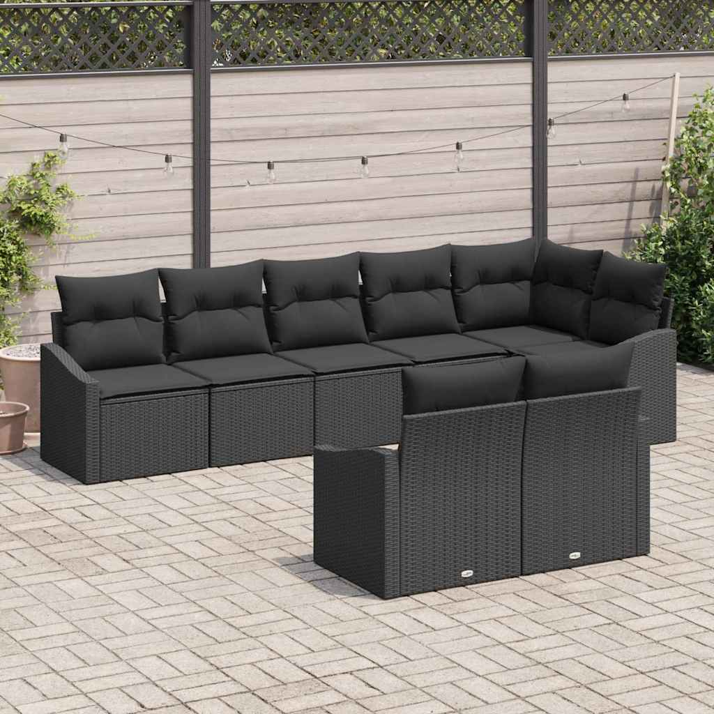 Set di divani con cuscino 8 pcs Nero polyrattan | homemem39