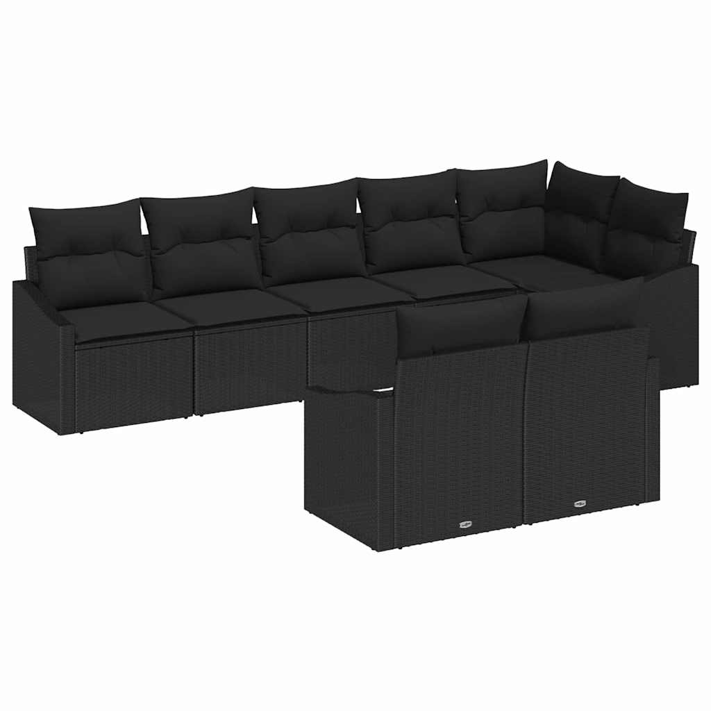 Set di divani con cuscino 8 pcs Nero polyrattan | homemem39