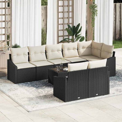 Set Divano da Giardino 9 pcs Nero Poly Rattan